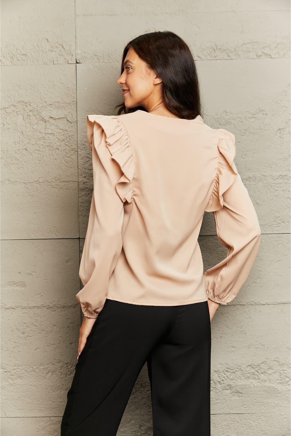 Office Girl Long Sleeve Ruffle Blouse - MXSTUDIO.COM