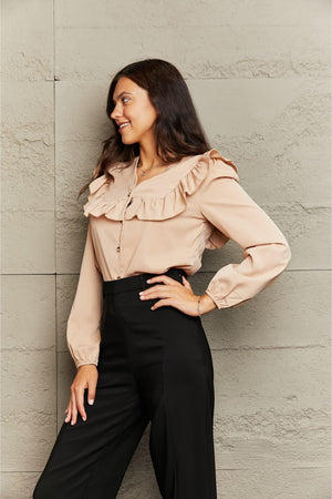 Office Girl Long Sleeve Ruffle Blouse - MXSTUDIO.COM