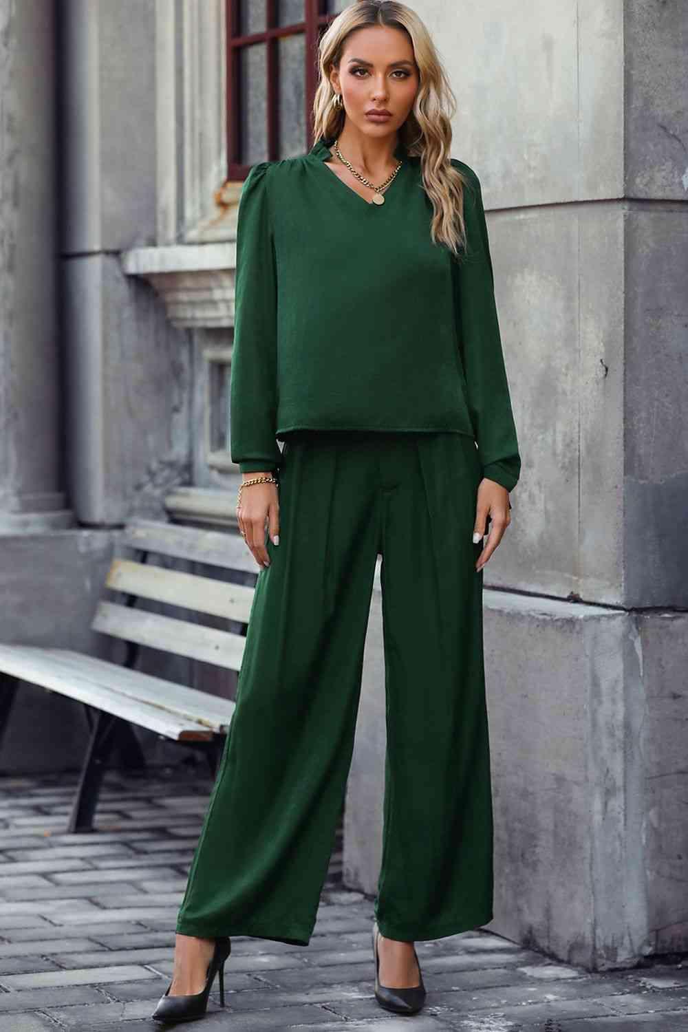 Office Look Wide Leg Pants And Top Set - MXSTUDIO.COM