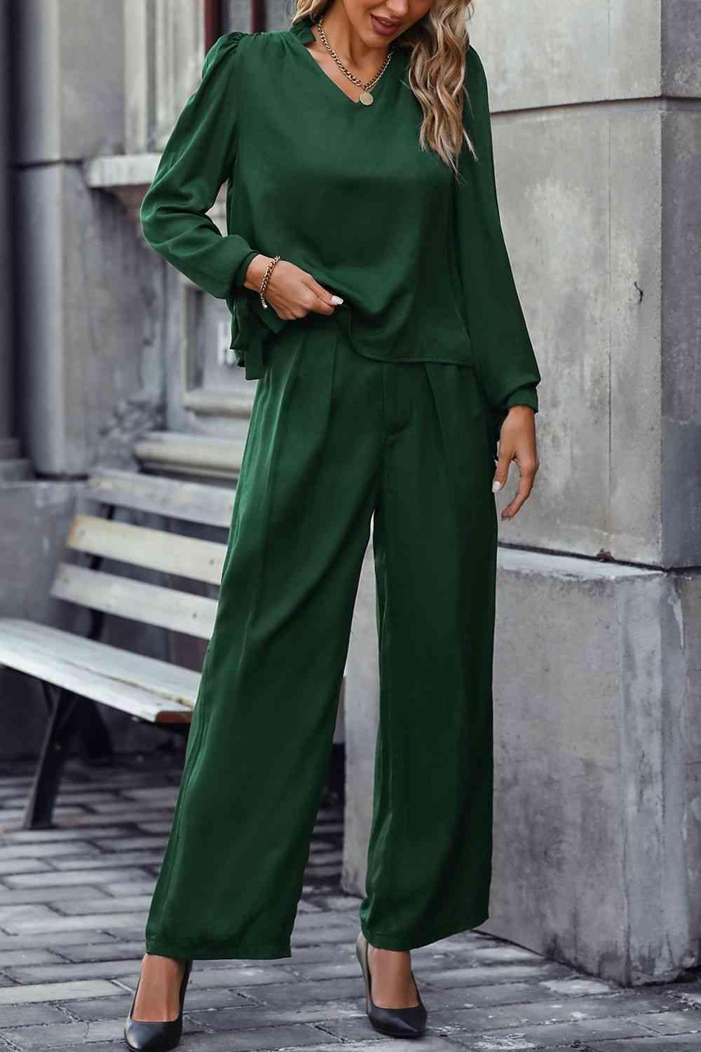 Office Look Wide Leg Pants And Top Set - MXSTUDIO.COM