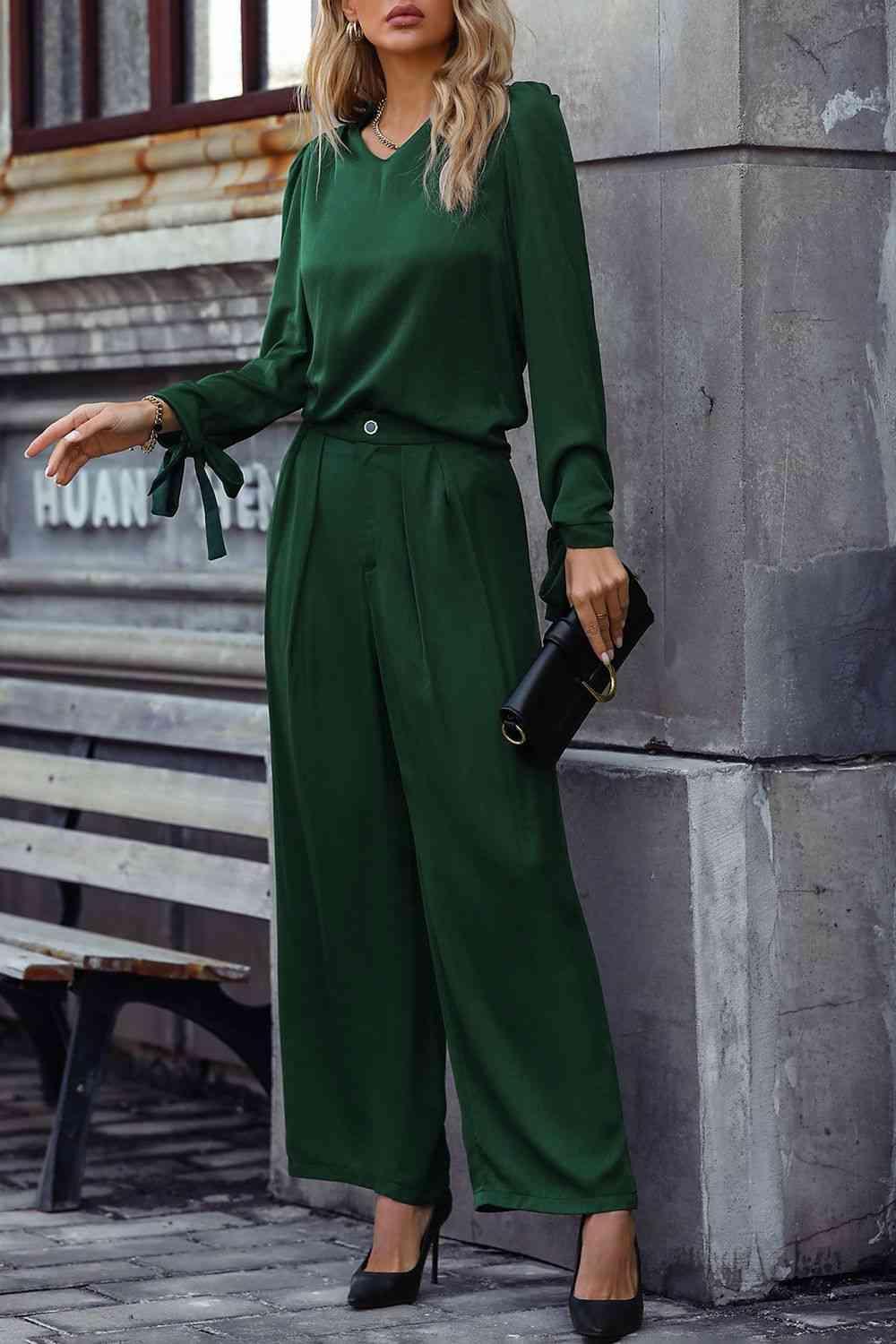 Office Look Wide Leg Pants And Top Set - MXSTUDIO.COM