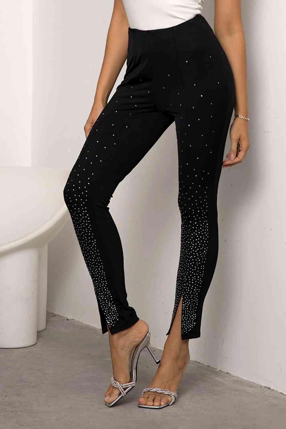 Office To Leisure Slit High Waisted Black Skinny Pants - MXSTUDIO.COM