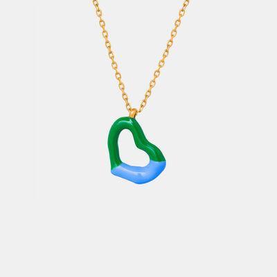 a necklace with a green and blue heart on it