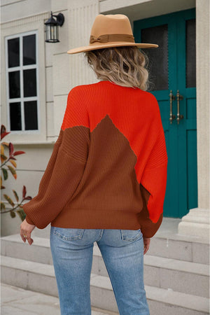 On Fleek Autumn Ribbed Knit Two Tone Sweater - MXSTUDIO.COM