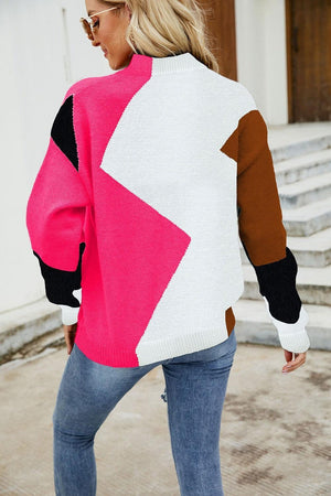 On Fleek Comfort Mock Neck Color Block Sweater - MXSTUDIO.COM