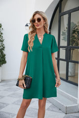 On Fleek Notched Short Sleeve Mini Shift Dress - MXSTUDIO.COM