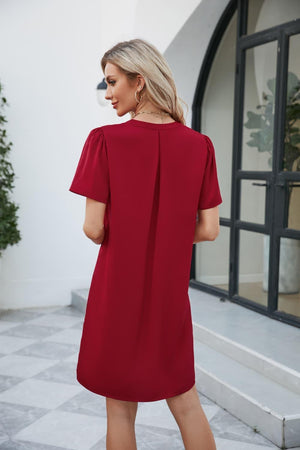 On Fleek Notched Short Sleeve Mini Shift Dress - MXSTUDIO.COM