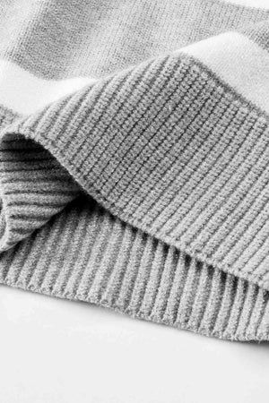 On Fleek Warmth Striped Slit Collared Sweater - MXSTUDIO.COM