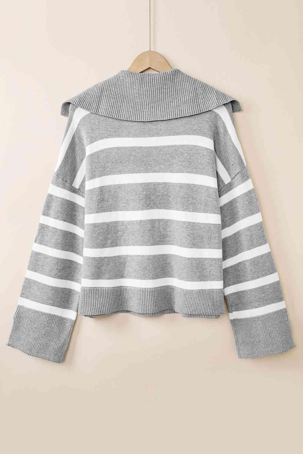 On Fleek Warmth Striped Slit Collared Sweater - MXSTUDIO.COM