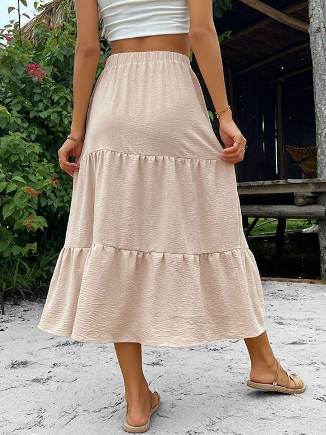 On Holiday Tiered Slit Midi Skirt - MXSTUDIO.COM