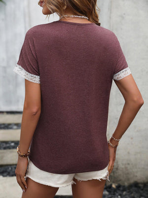 On Point Crew Neck Lace Short Sleeve Top - MXSTUDIO.COM