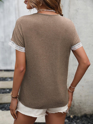 On Point Crew Neck Lace Short Sleeve Top - MXSTUDIO.COM