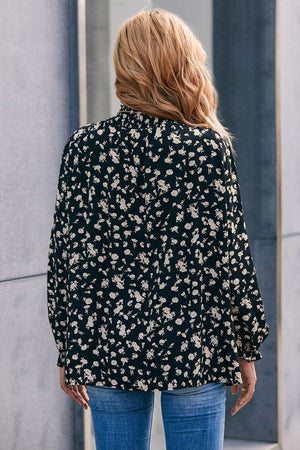 On Point Floral Mock Neck Long Sleeve Blouse - MXSTUDIO.COM