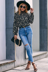 On Point Floral Mock Neck Long Sleeve Blouse - MXSTUDIO.COM