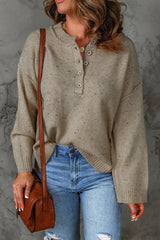 On The Go Knit Long Sleeve Henley Sweater - MXSTUDIO.COM