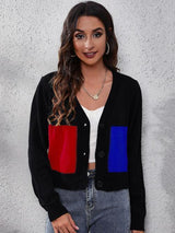 On The Go Layer Button Front Color Block Cardigan-MXSTUDIO.COM