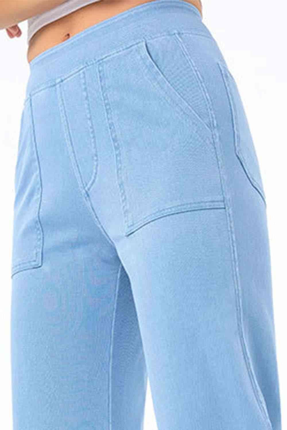 On The Go Spandex Mid Rise Straight Leg Jeans - MXSTUDIO.COM