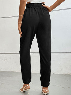 On The Go Tie Front Black Tapered Leg Pants - MXSTUDIO.COM