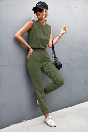 On The Move Sleeveless Top and Jogger Set - MXSTUDIO.COM