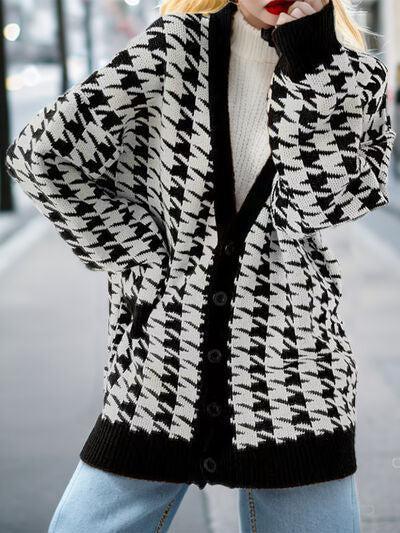 On Trend Classic Oversized Houndstooth Cardigan-MXSTUDIO.COM