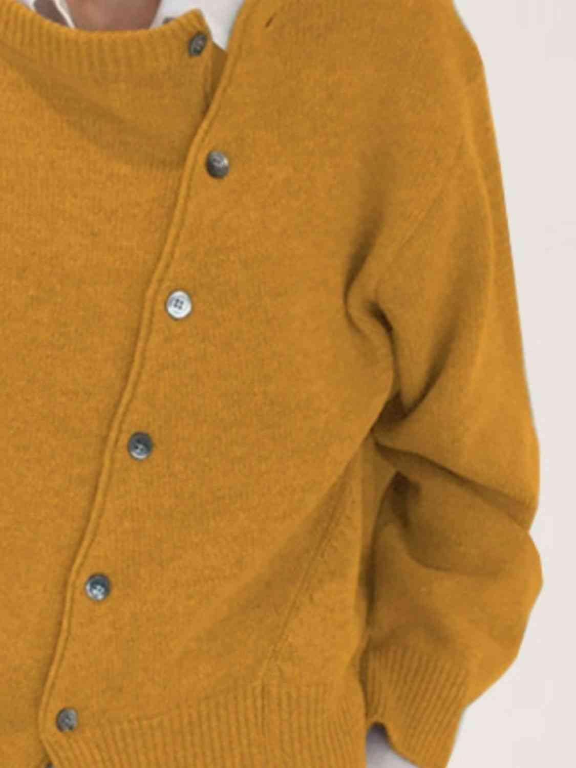 One Of A Kind Knit Asymmetric Button Cardigan-MXSTUDIO.COM