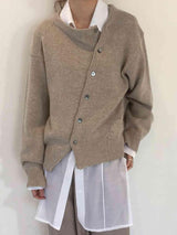 One Of A Kind Knit Asymmetric Button Cardigan-MXSTUDIO.COM