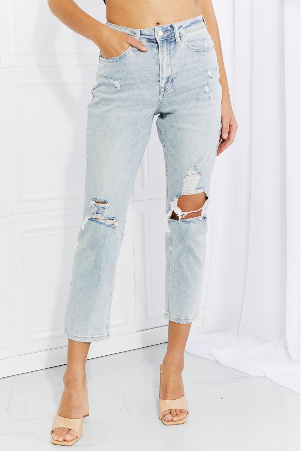 One's Best Distressed Cropped Mid Waist Jeans - MXSTUDIO.COM