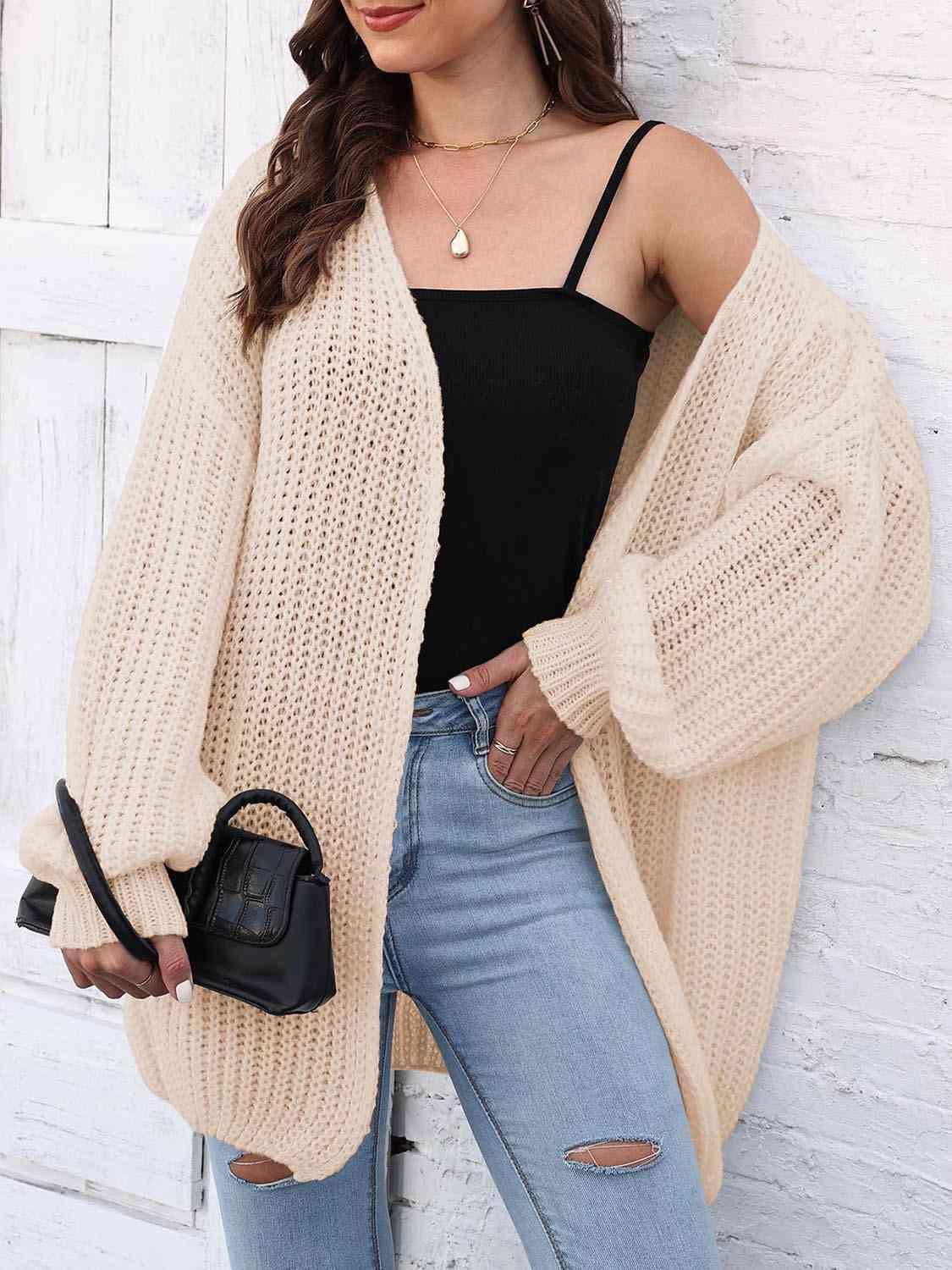 Oomph Style Open Front Oversized Long Cardigan-MXSTUDIO.COM