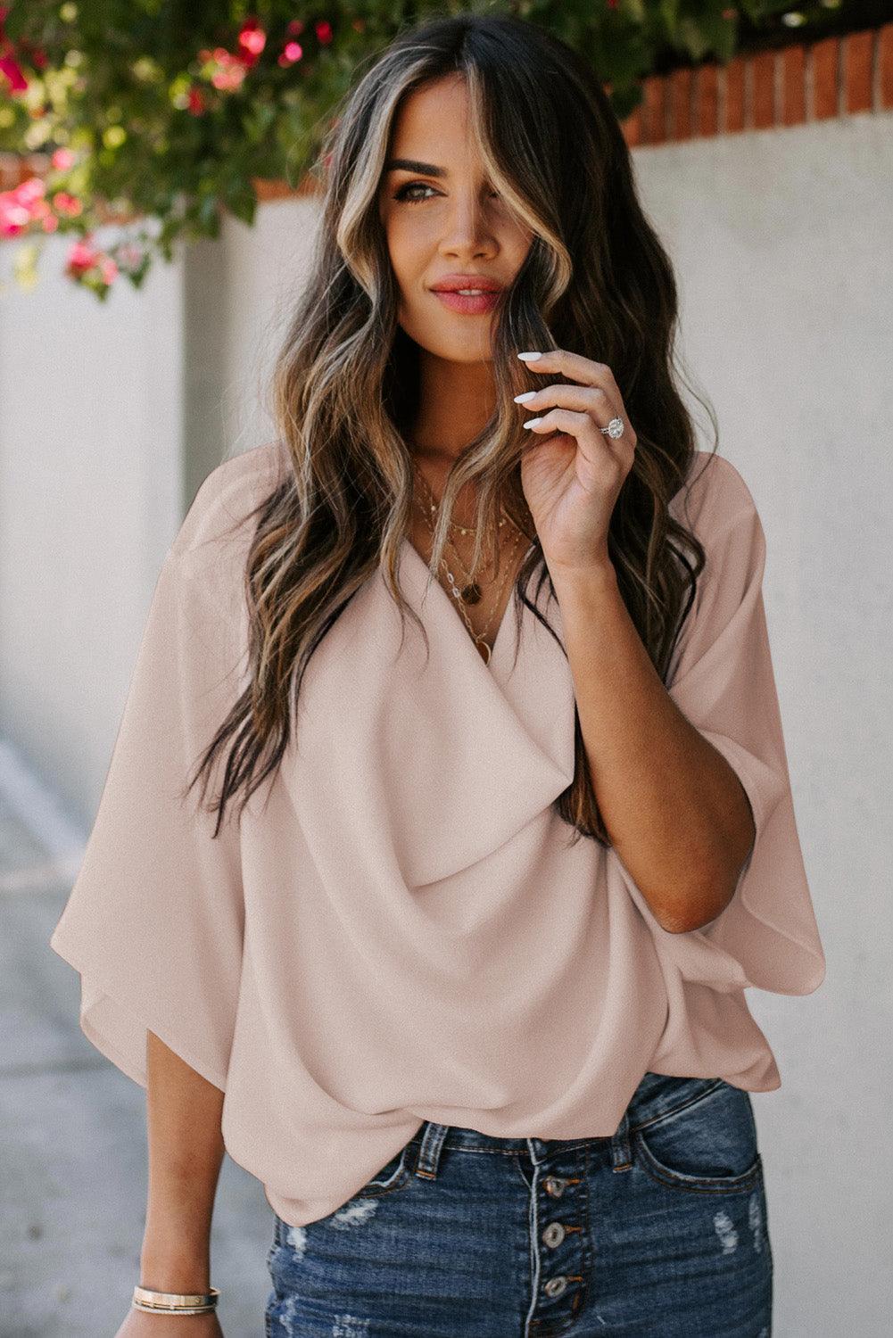 Oozing Beauty Draped Half Sleeve Blouse - MXSTUDIO.COM