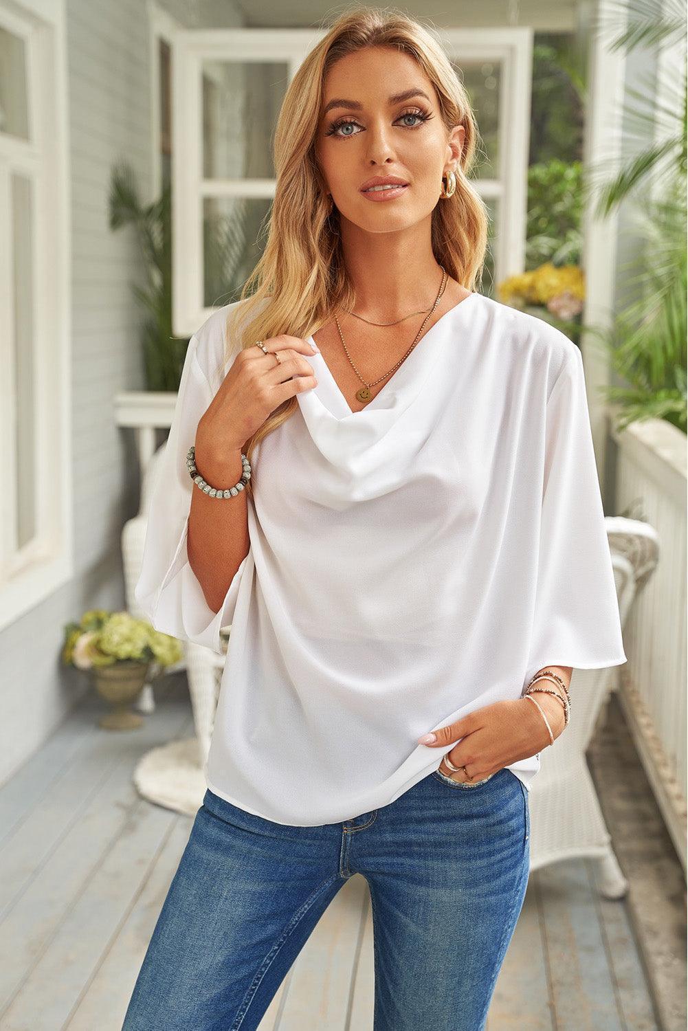 Oozing Beauty Draped Half Sleeve Blouse - MXSTUDIO.COM