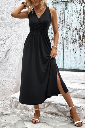 Oozing Charisma Slit Sleeveless A Line Dress - MXSTUDIO.COM