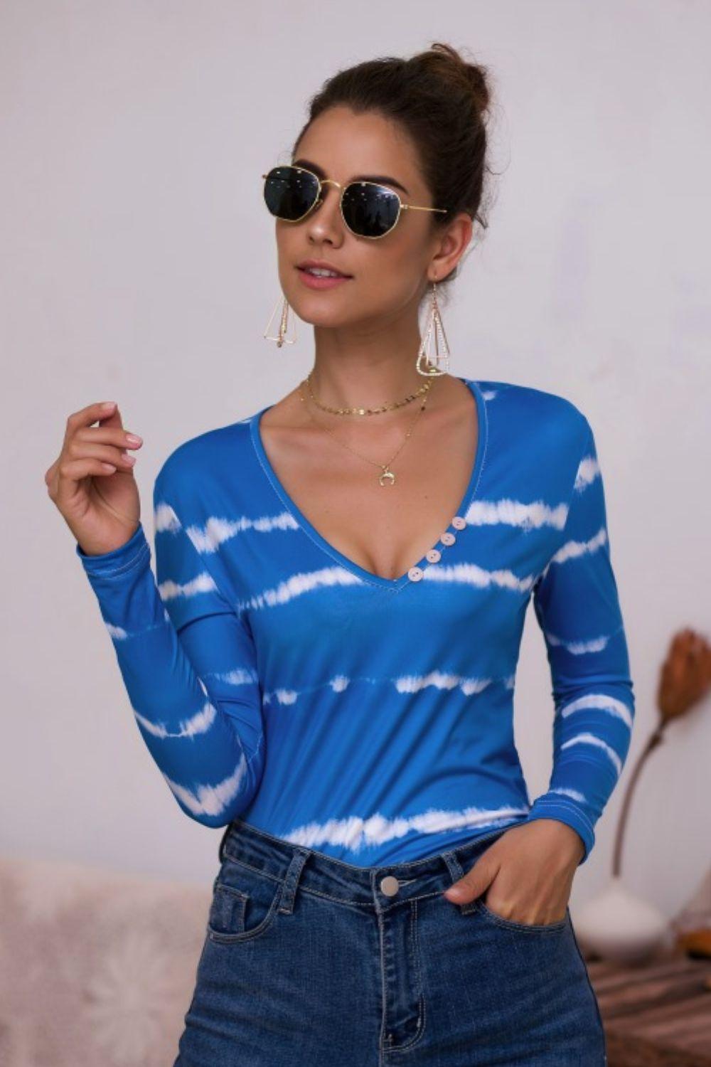 Oozing Confidence V Neck Long Sleeve Top - MXSTUDIO.COM