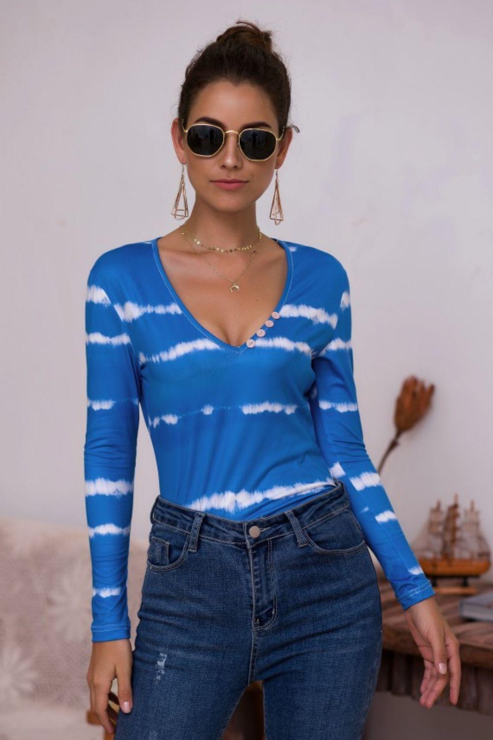 Oozing Confidence V Neck Long Sleeve Top - MXSTUDIO.COM