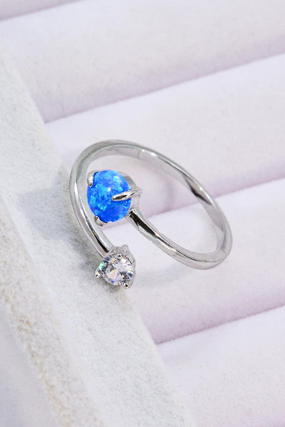 Opal And Zircon Accent Open 925 Sterling Silver Ring - MXSTUDIO.COM