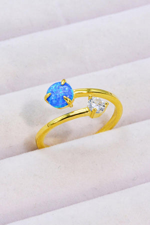 Opal And Zircon Accent Open 925 Sterling Silver Ring - MXSTUDIO.COM