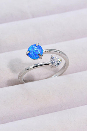 Opal And Zircon Accent Open 925 Sterling Silver Ring - MXSTUDIO.COM