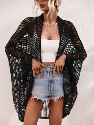 Open Front Longline Sheer Mesh Cover-Up - MXSTUDIO.COM