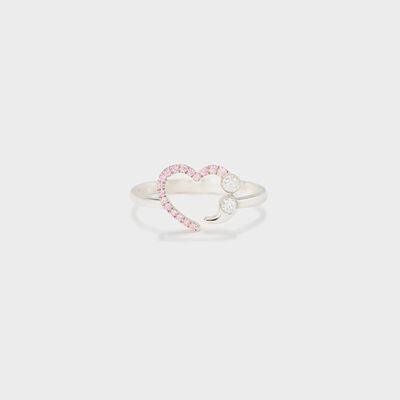 a white gold ring with pink and white diamonds