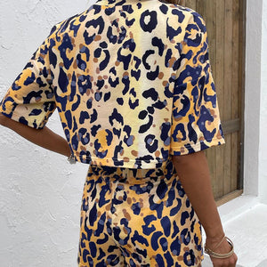 Open Minded Round Neck Leopard Print Shorts Set - MXSTUDIO.COM