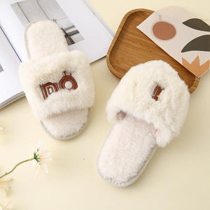 Open Toe Faux Fur Slippers Cream I DO Slippers - MXSTUDIO.COM