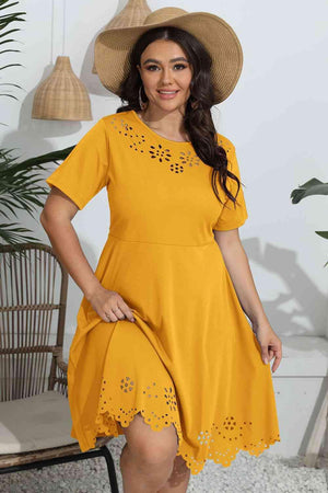 Openwork Accent Plus Size Short Sleeve Dress - MXSTUDIO.COM