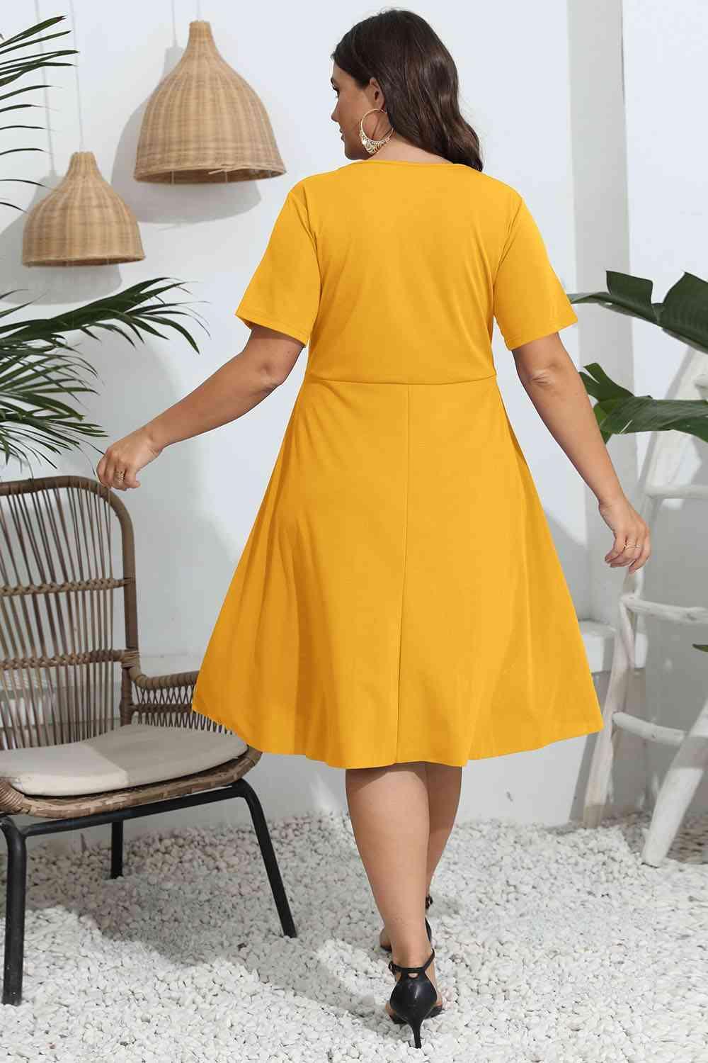 Openwork Accent Plus Size Short Sleeve Dress - MXSTUDIO.COM