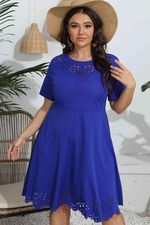 Openwork Accent Plus Size Short Sleeve Dress - MXSTUDIO.COM