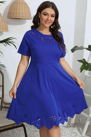 Openwork Accent Plus Size Short Sleeve Dress - MXSTUDIO.COM