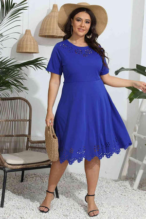 Openwork Accent Plus Size Short Sleeve Dress - MXSTUDIO.COM