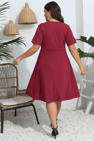 Openwork Accent Plus Size Short Sleeve Dress - MXSTUDIO.COM