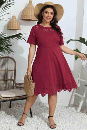 Openwork Accent Plus Size Short Sleeve Dress - MXSTUDIO.COM