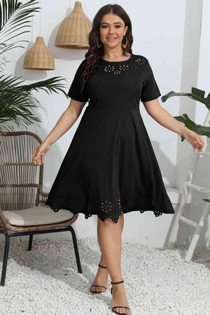 Openwork Accent Plus Size Short Sleeve Dress - MXSTUDIO.COM