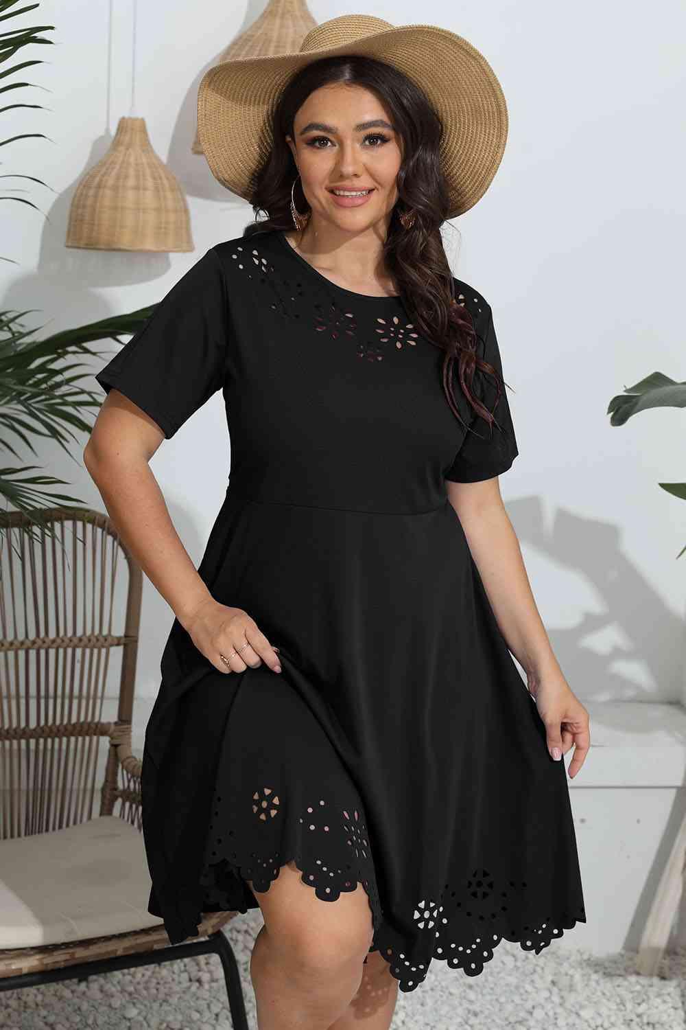 Openwork Accent Plus Size Short Sleeve Dress - MXSTUDIO.COM