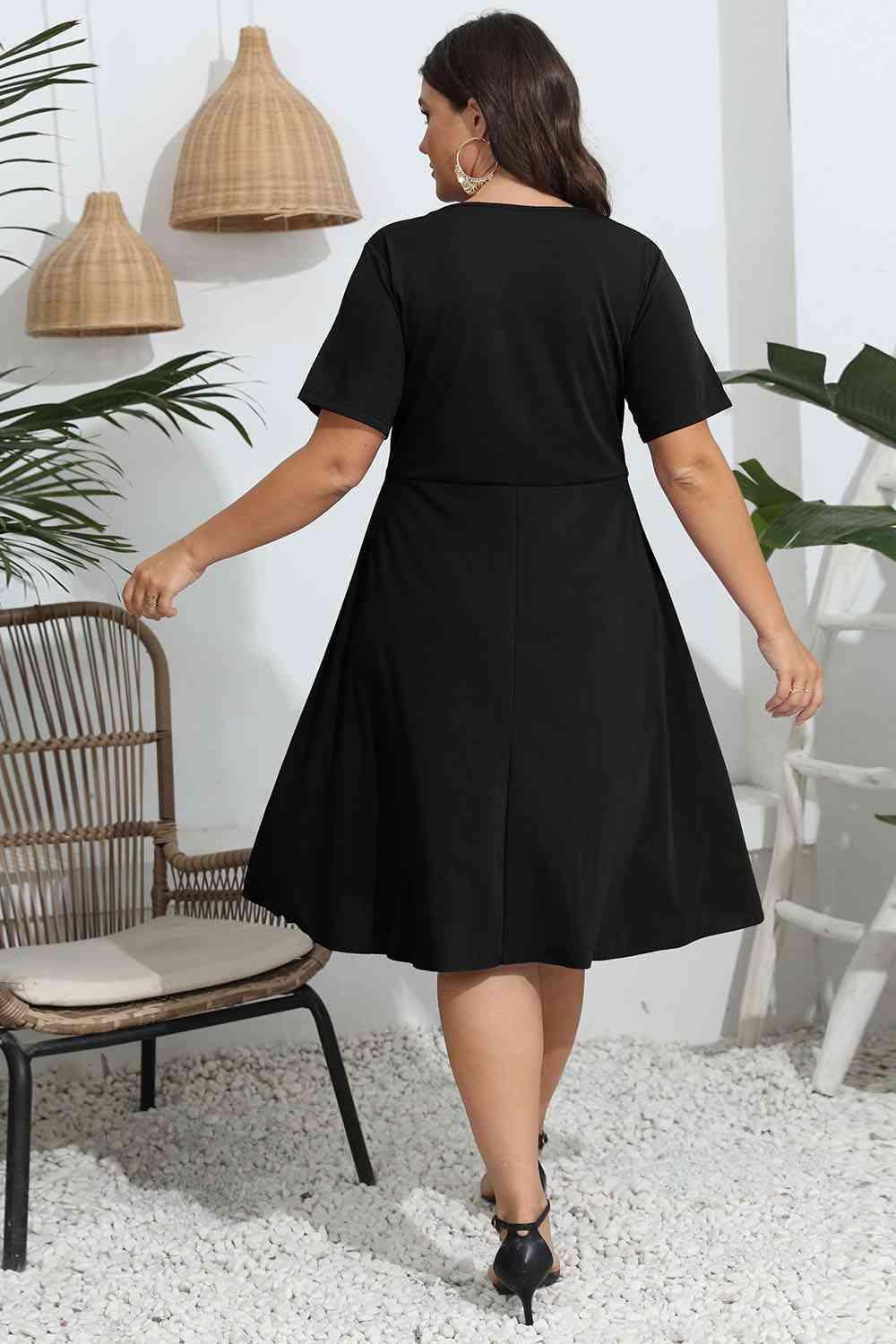 Openwork Accent Plus Size Short Sleeve Dress - MXSTUDIO.COM